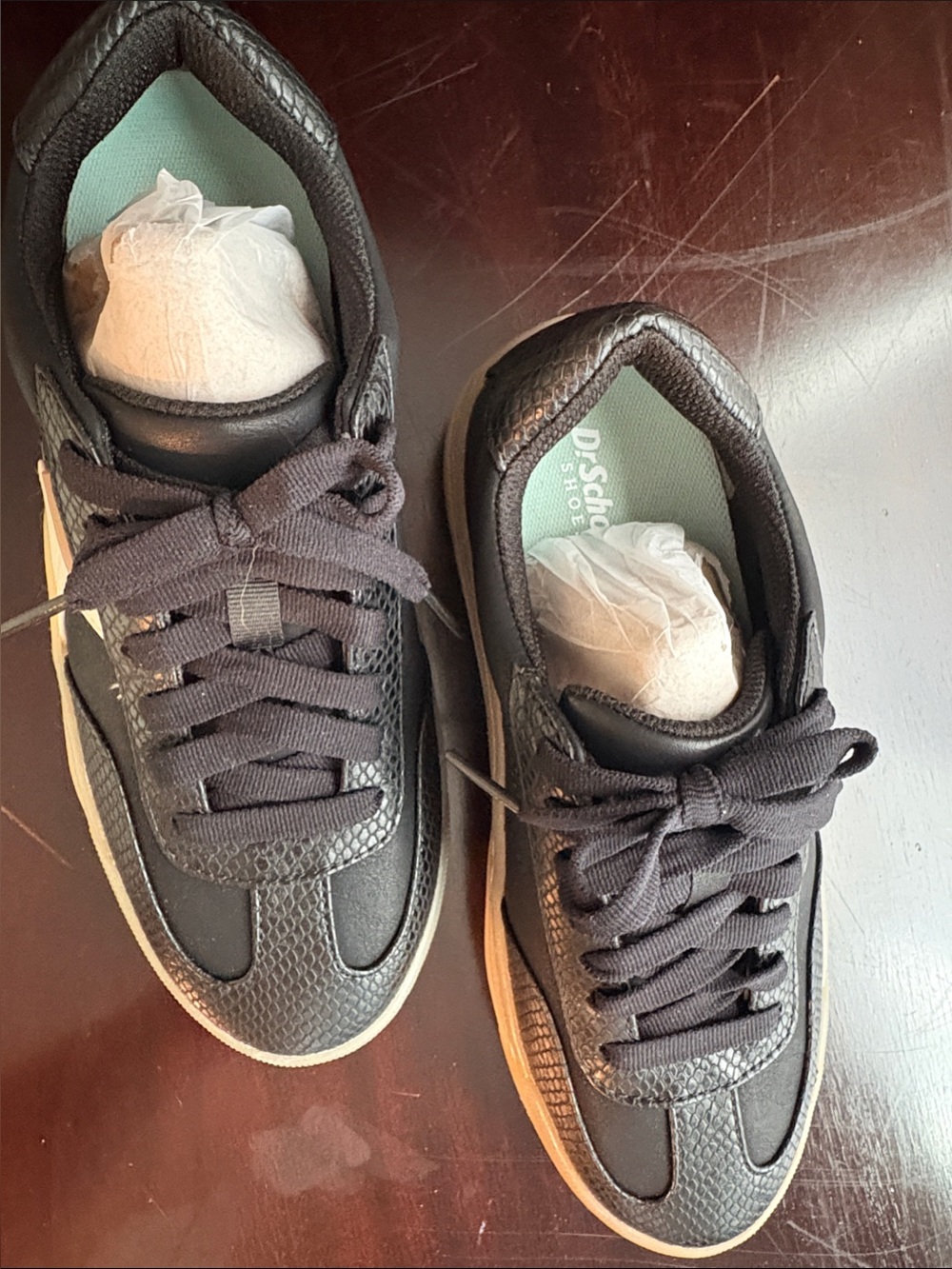 Dr. Scholl's Black and White Platform Sneakers with Gum Sole - Picture 2 of 5